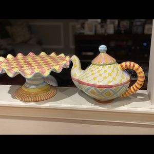 Mackenzie Childs Cake Plate and Tea Pot